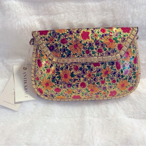 NWT ANTIK KRAFT FLORAL METAL CLUTCH/CROSSBODY PURSE - Picture 5 of 9